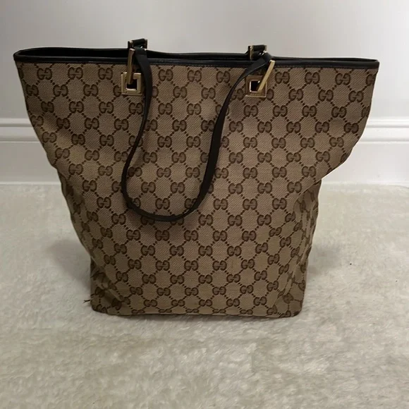 Authentic Gucci Brown and Black Monogram Tote Bag - Picture 5 of 12